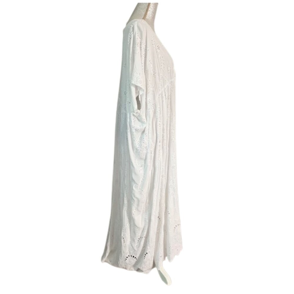 YOUNG FABULOUS AND BROKE White Eyelet Maxi Beach Cover Up Dress SMALL - Picture 9 of 15